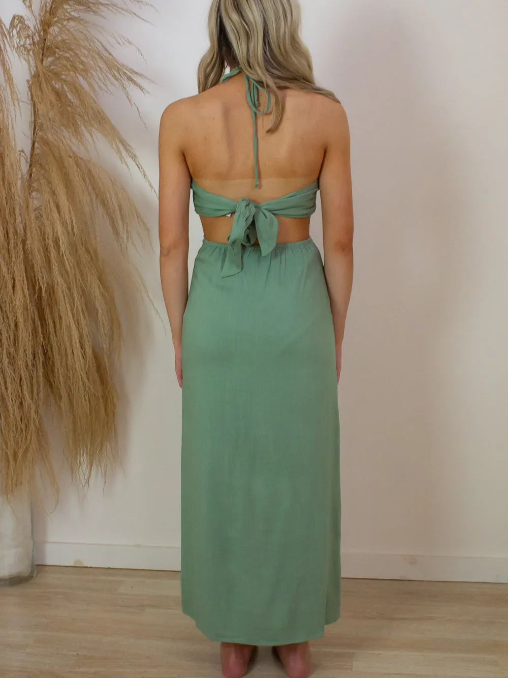 Sage Green Boho Maxi Dress