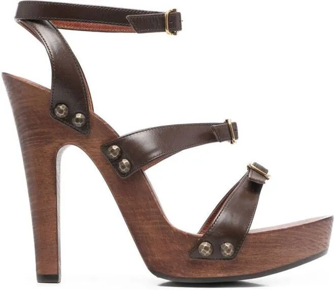 Brown Saint Laurent Joan 100 Platform Sandals