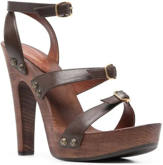 Brown Saint Laurent Joan 100 Platform Sandals