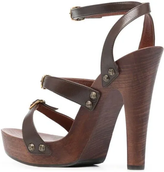 Brown Saint Laurent Joan 100 Platform Sandals