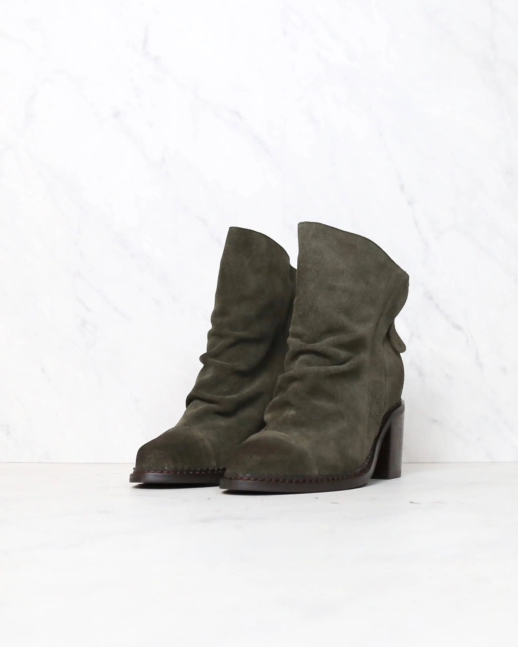 Sbicca Millie Green Suede Leather Booties - Women's