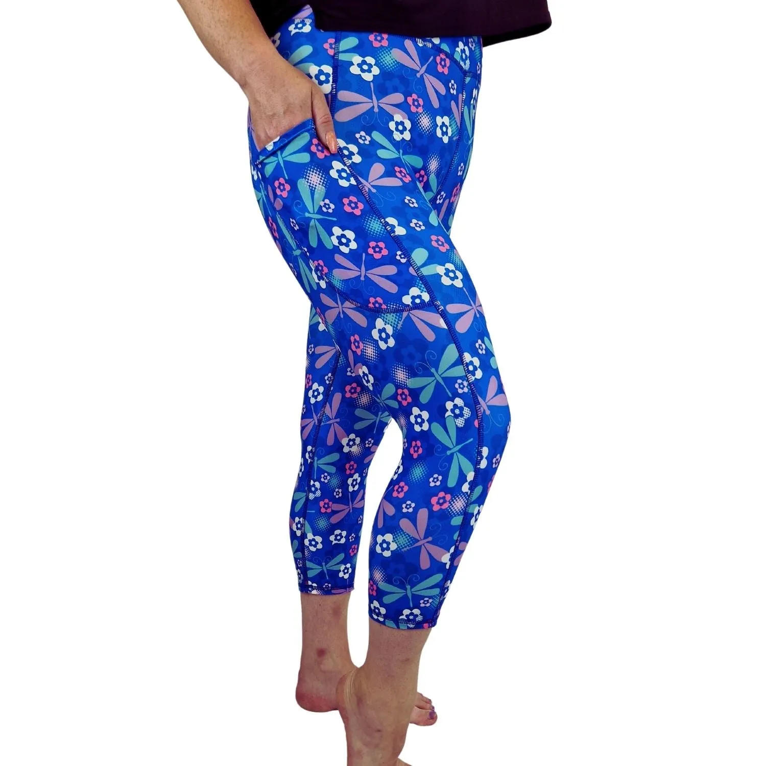 SCULPT Yoga Capri Leggings - Dragonfly Garden