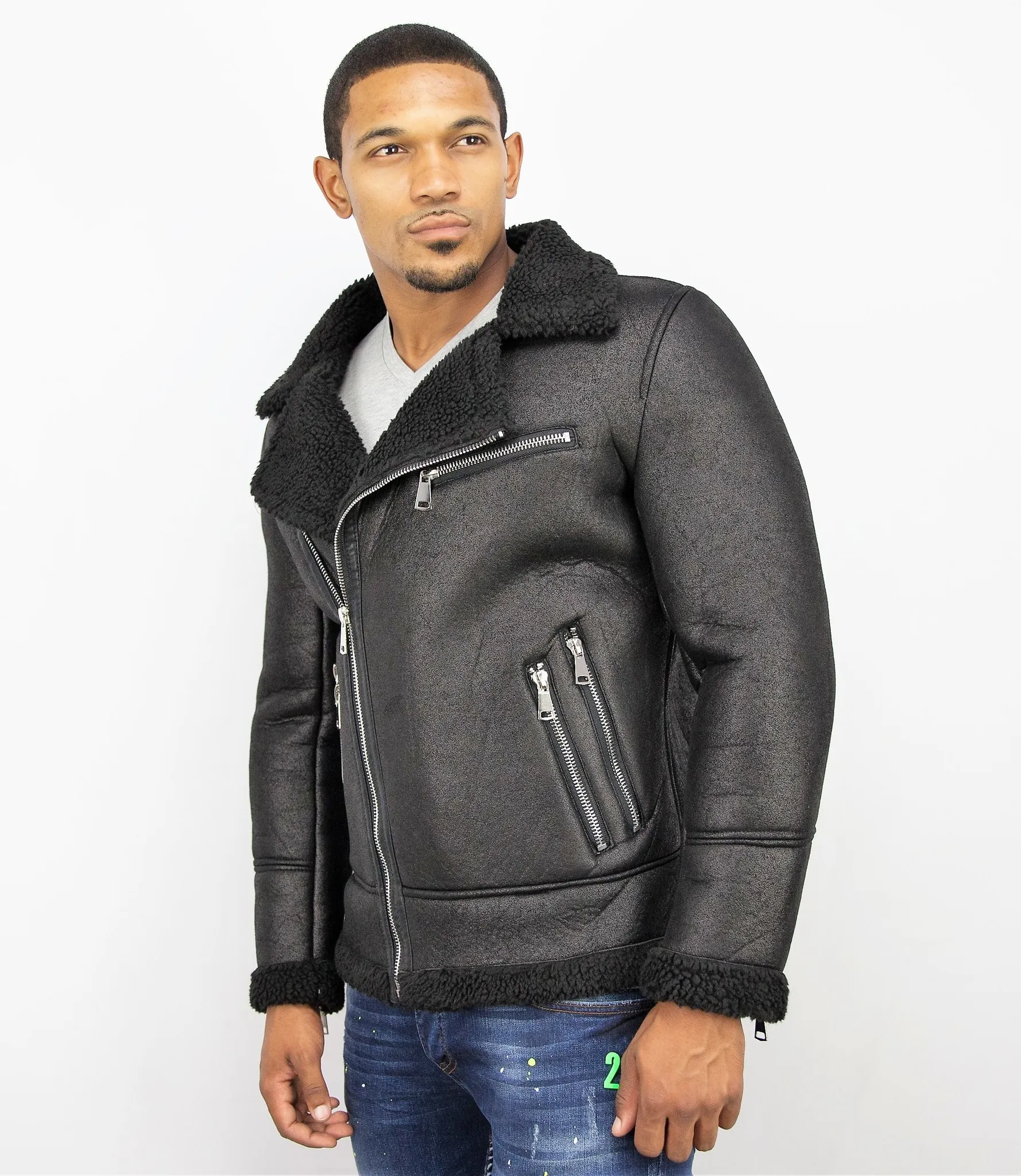 Men's Black Short Lammy Coat.