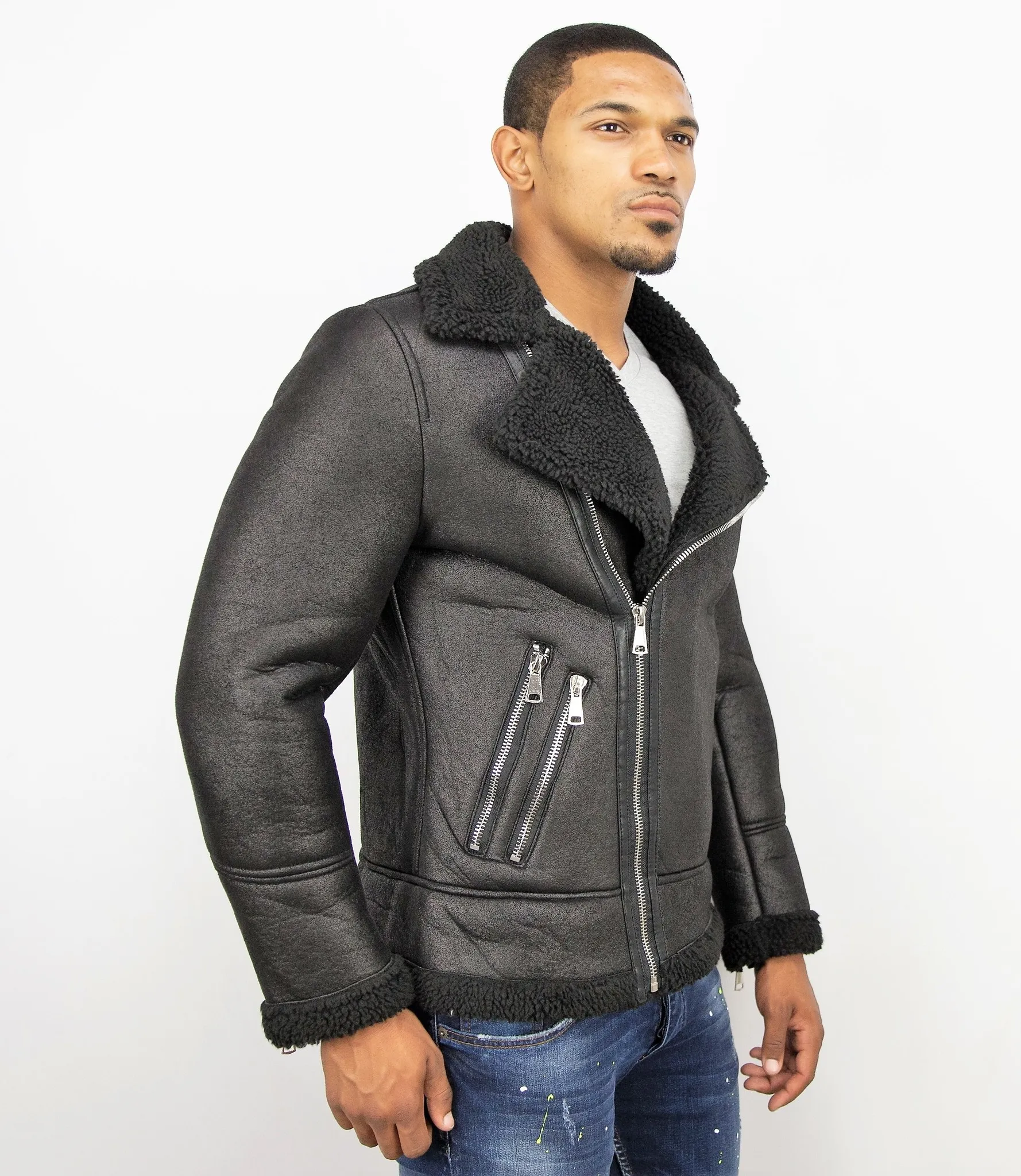 Men's Black Short Lammy Coat.