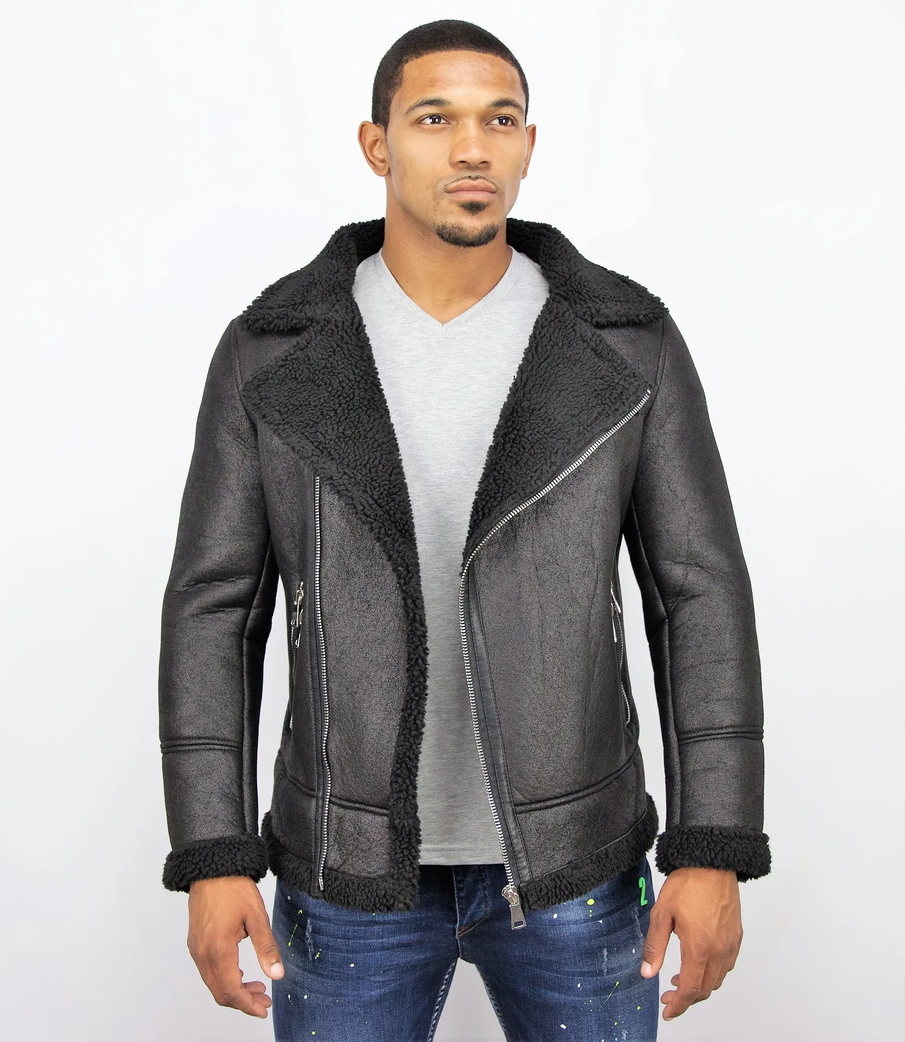 Men's Black Short Lammy Coat.