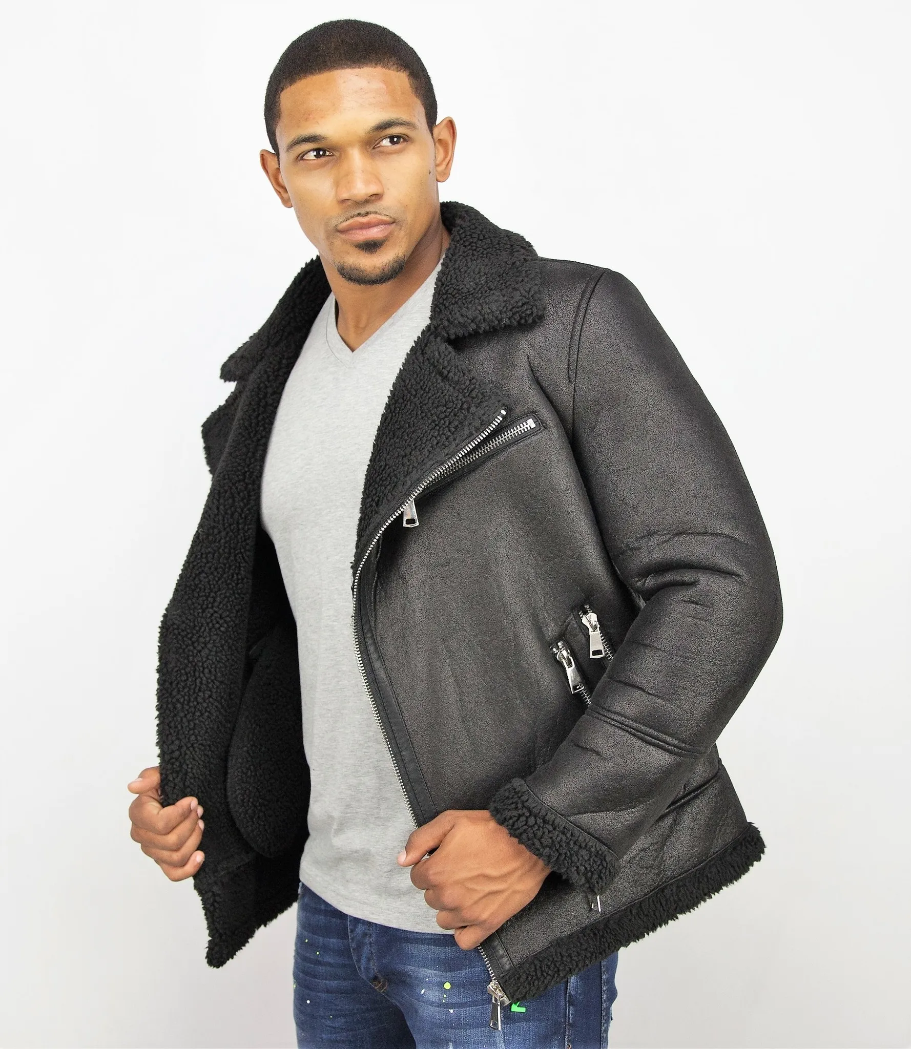 Men's Black Short Lammy Coat.