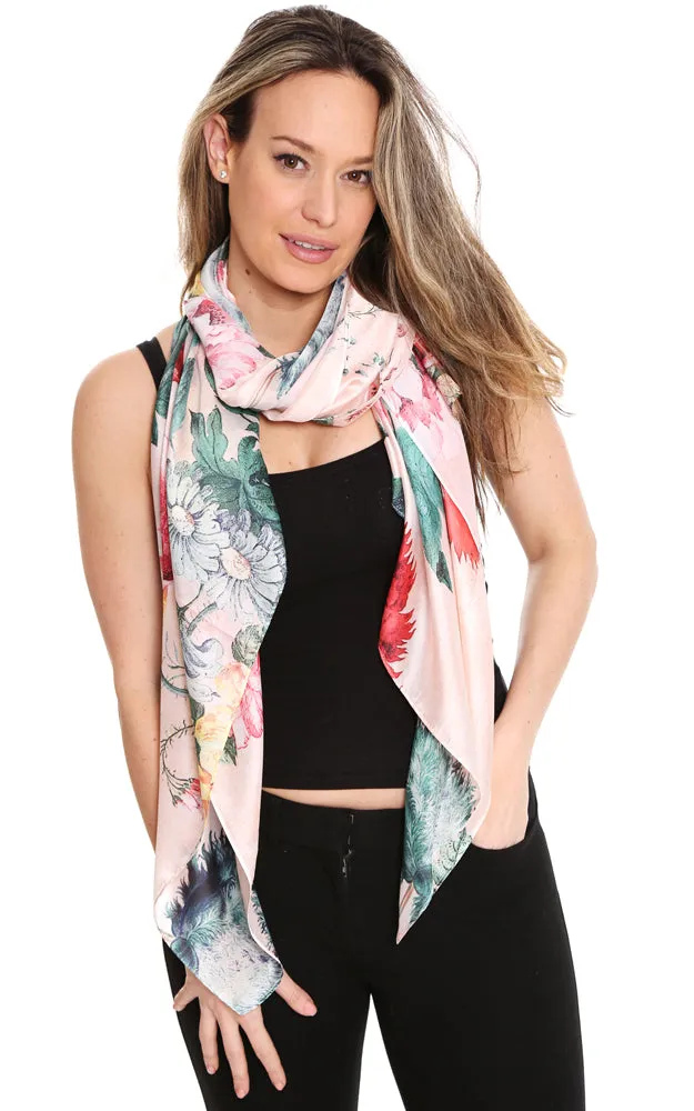 Silky Floral Print Oblong Scarf - JS1357