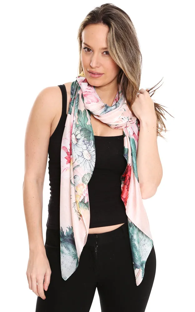 Silky Floral Print Oblong Scarf - JS1357