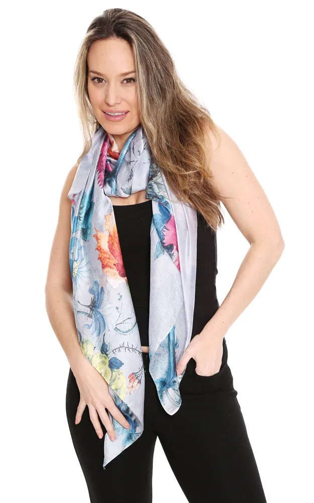 Silky Floral Print Oblong Scarf - JS1357