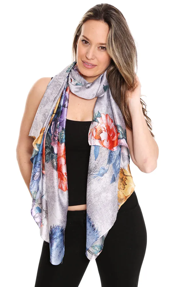 Silky Floral Print Oblong Scarf - JS1357