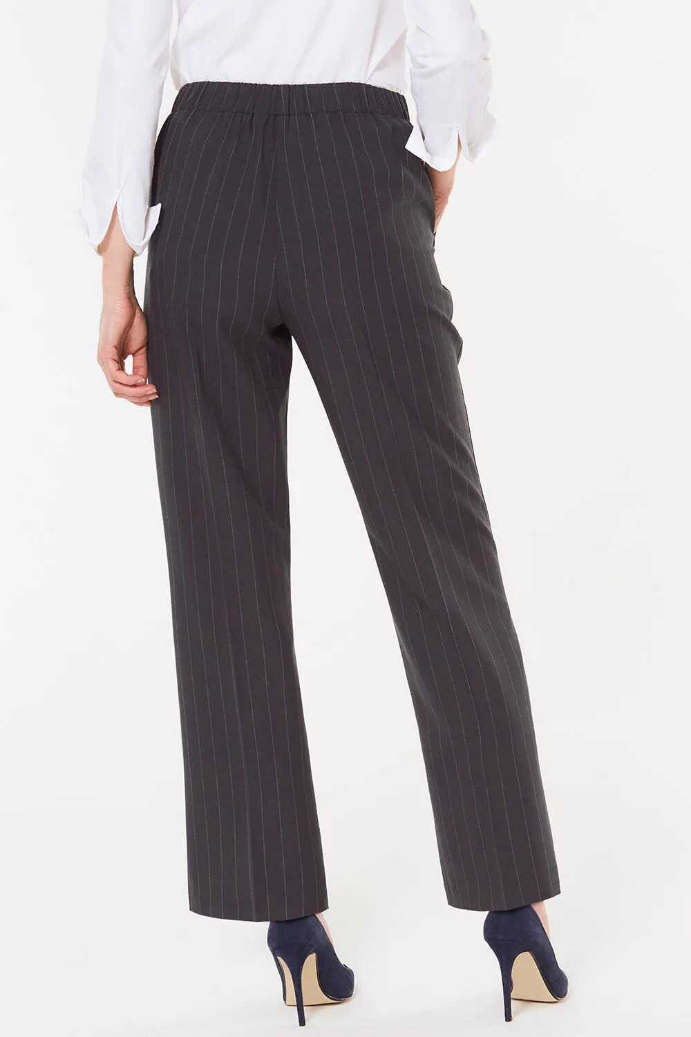 Stripe Pull On Elasticated Trousers Straight Leg