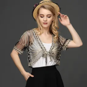 Summer Lace Crochet Shrug Bolero Embroidered Cardigan Women's Short Sleeve Mesh Top