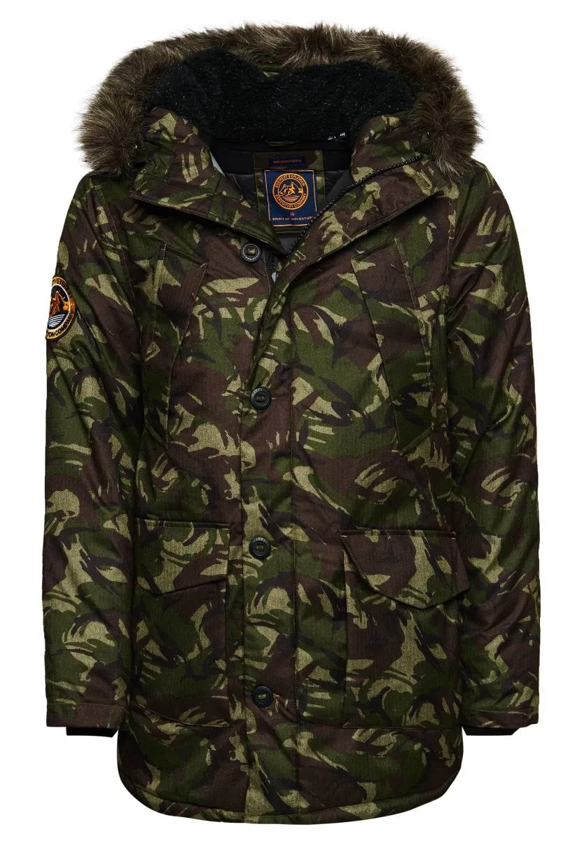 Green Superdry Hooded Everest Puffer Jacket Marl Camo