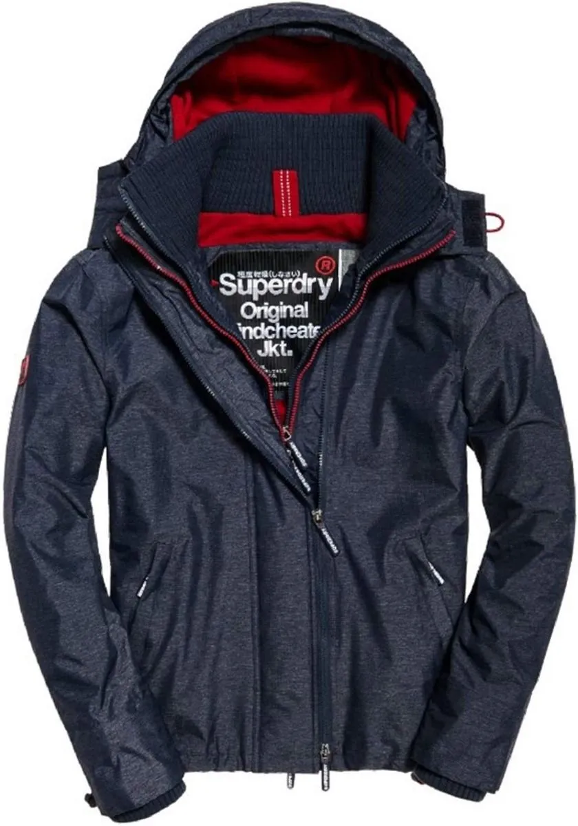 Superdry Pop Zip Hooded Arctic Windcheater Jacket in Indigo Marl and Deep Red