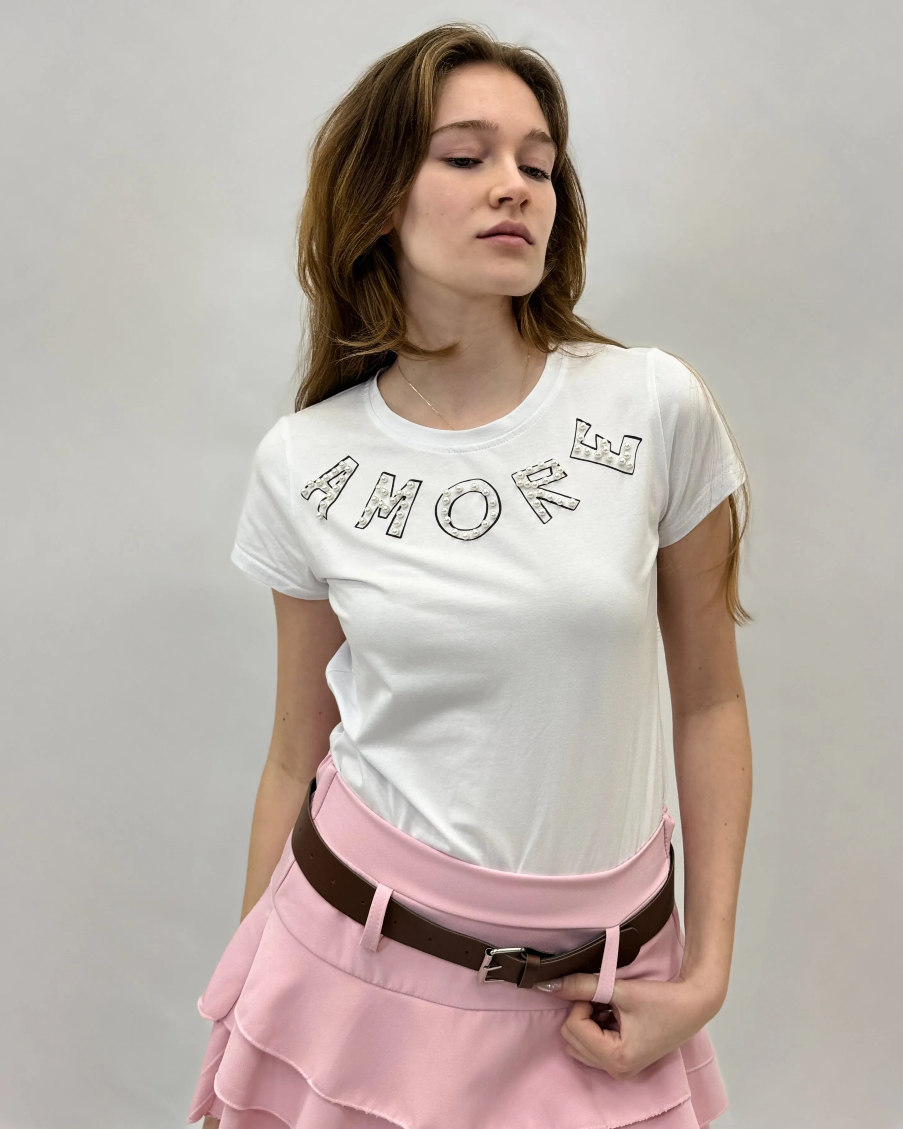 Cotton t-shirt with love message in beads