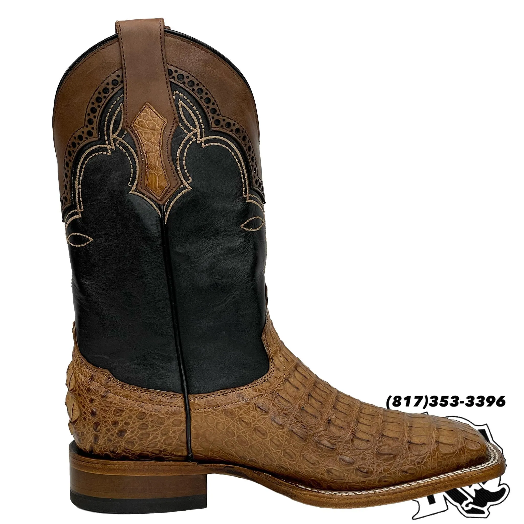 Tan Caiman Hornback Square Toe Men's Boots