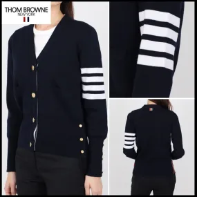 THOM BROWNE Unisex Logo Cardigans - Street Style, Plain Design