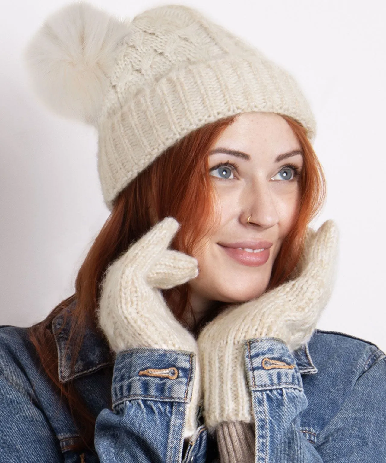 Ladies Cable Hat and Gloves Gift Set