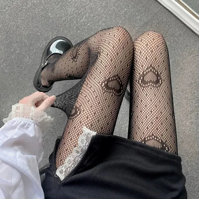 Ultra-thin Transparent Love Flower Mesh Stockings