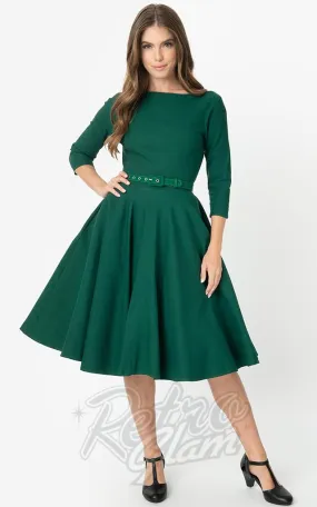 Unique Vintage 1950's Devon Swing Dress in Emerald Green L & 2XL left