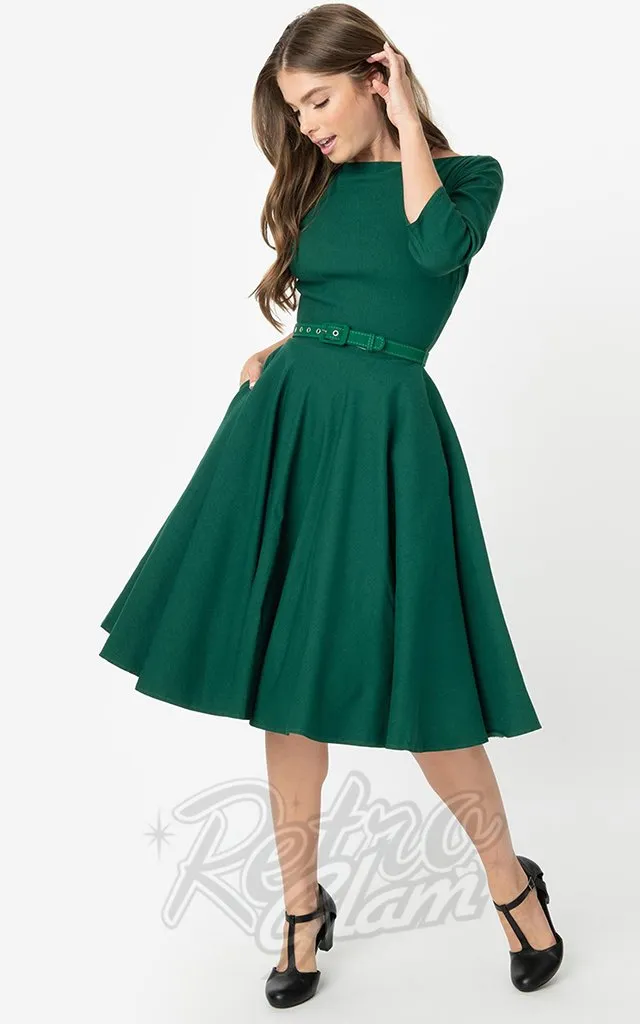 Unique Vintage 1950's Devon Swing Dress in Emerald Green L & 2XL left