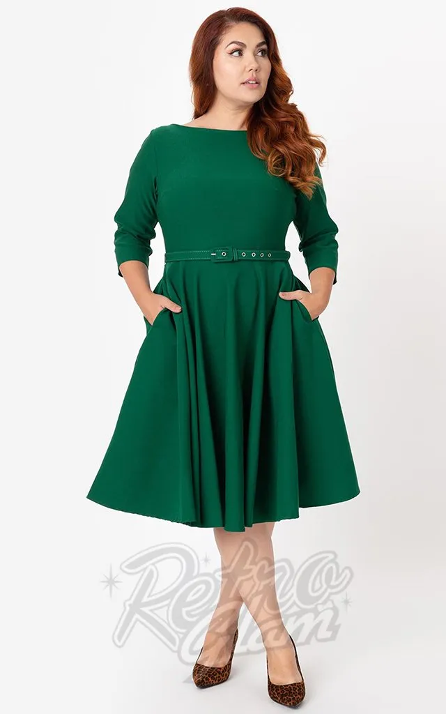 Unique Vintage 1950's Devon Swing Dress in Emerald Green L & 2XL left