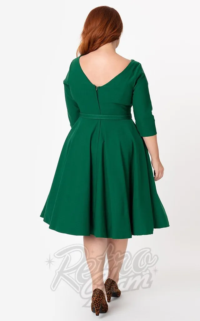 Unique Vintage 1950's Devon Swing Dress in Emerald Green L & 2XL left