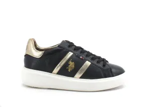 U.S. POLO Cardi001 Black Gold Leather Sneaker.