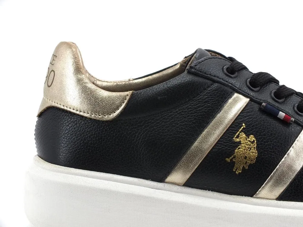 U.S. POLO Cardi001 Black Gold Leather Sneaker.