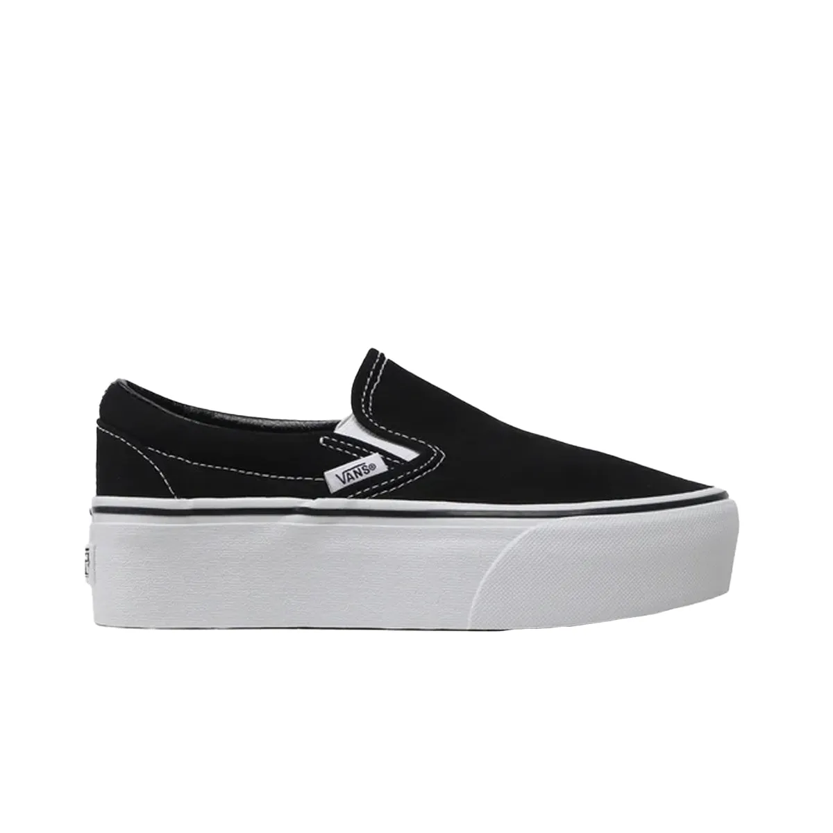 Vans Unisex Classic Slip-On Stackform Skateboarding Shoes in Canvas Black and True White