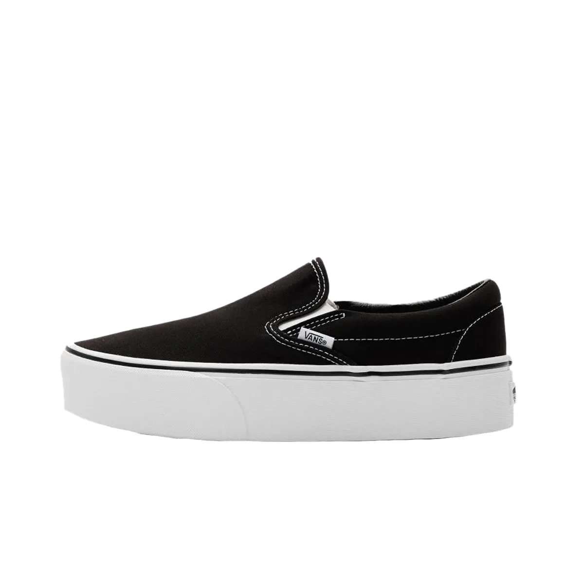 Vans Unisex Classic Slip-On Stackform Skateboarding Shoes in Canvas Black and True White