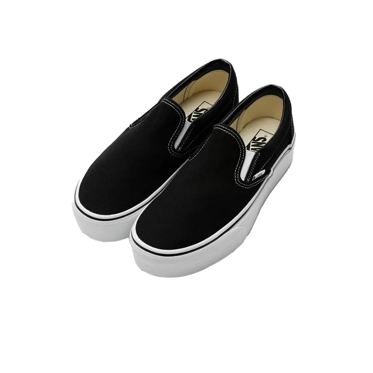 Vans Unisex Classic Slip-On Stackform Skateboarding Shoes in Canvas Black and True White