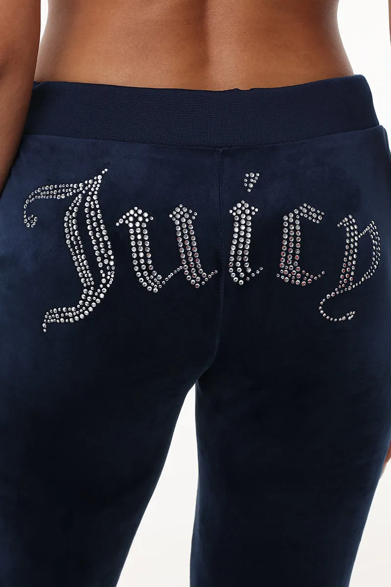 Velour Track Pants with Big Bling Detail