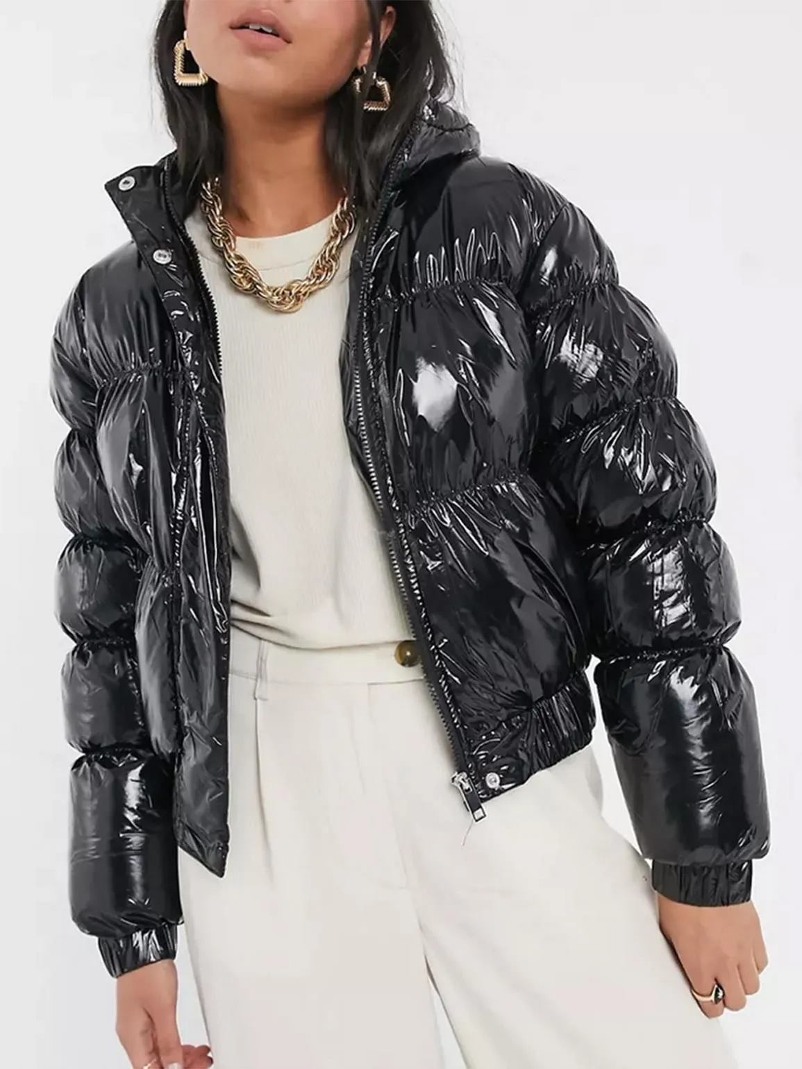 Black Vinyl Puffer Jacket (UK Sizes 8-16)