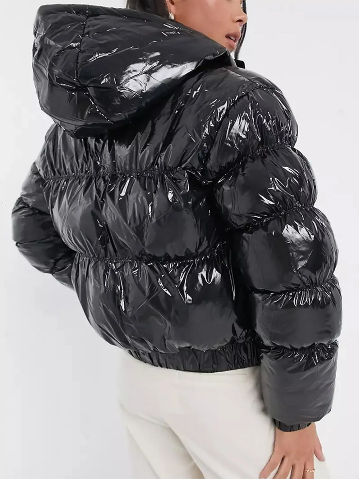 Black Vinyl Puffer Jacket (UK Sizes 8-16)