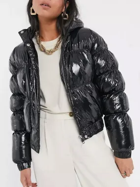 Black Vinyl Puffer Jacket (UK Sizes 8-16)