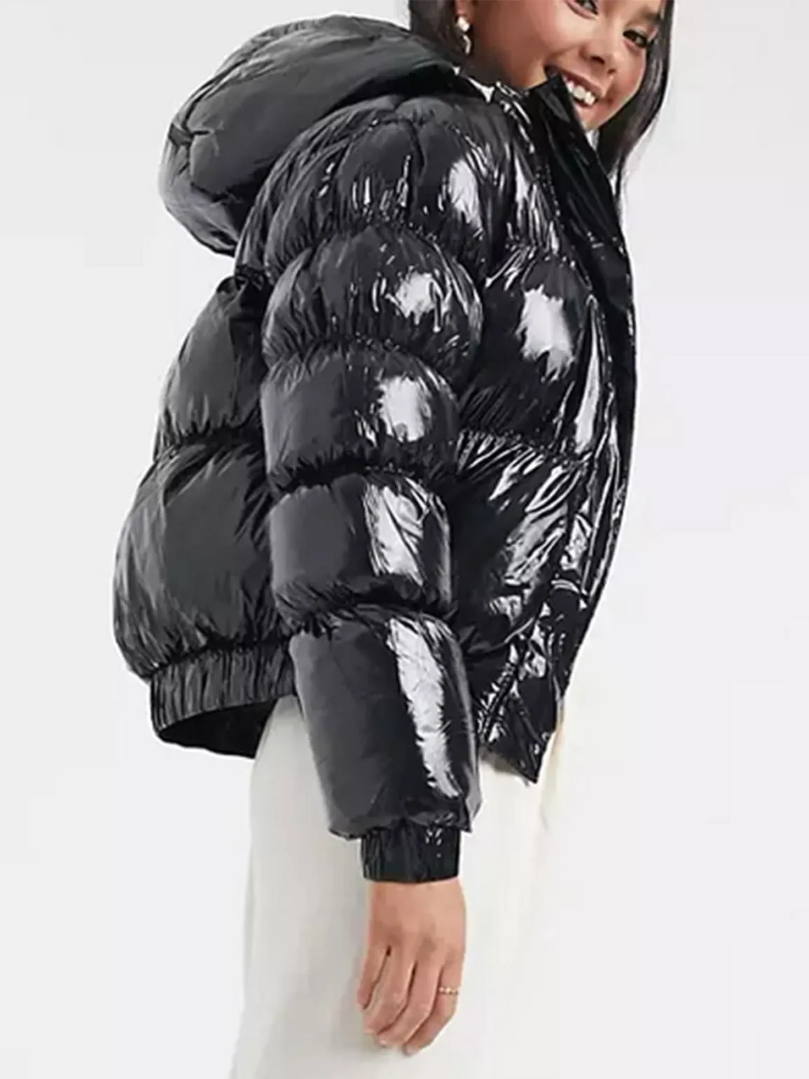 Black Vinyl Puffer Jacket (UK Sizes 8-16)