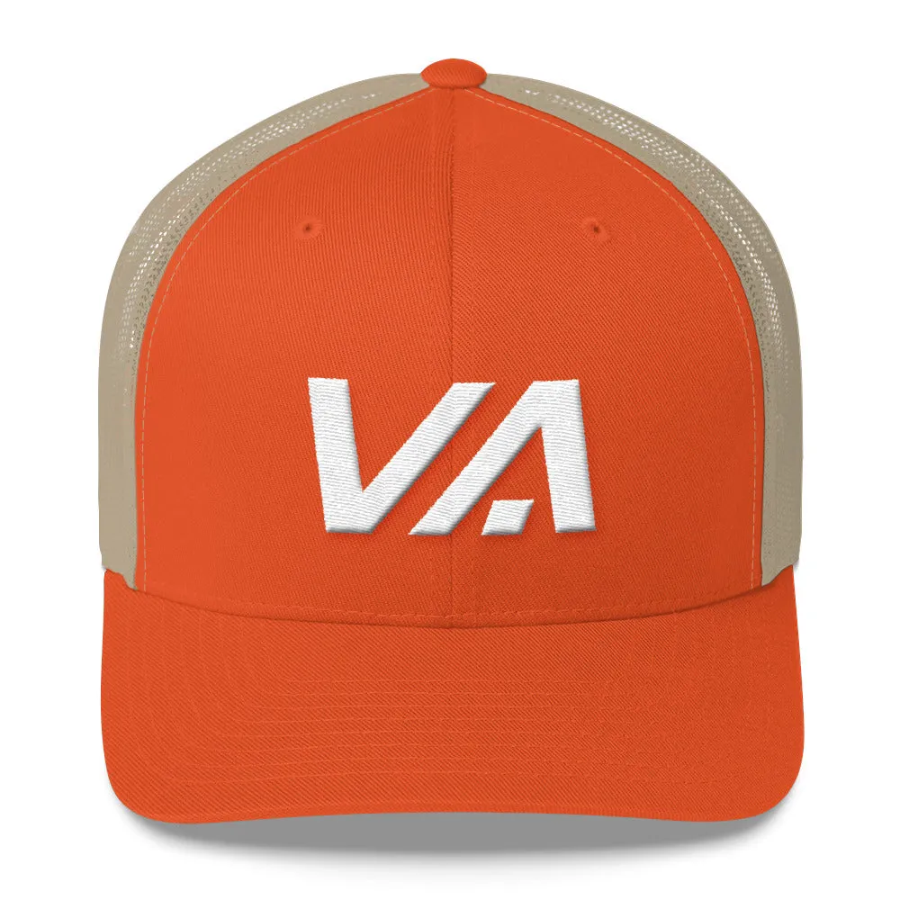 Virginia Mesh Back Trucker Cap with White Embroidery - VA - Various Hat Colors Available