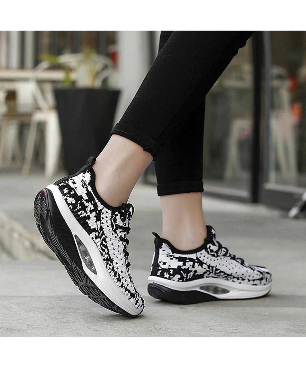 White Black Texture Rocker Bottom Sneaker