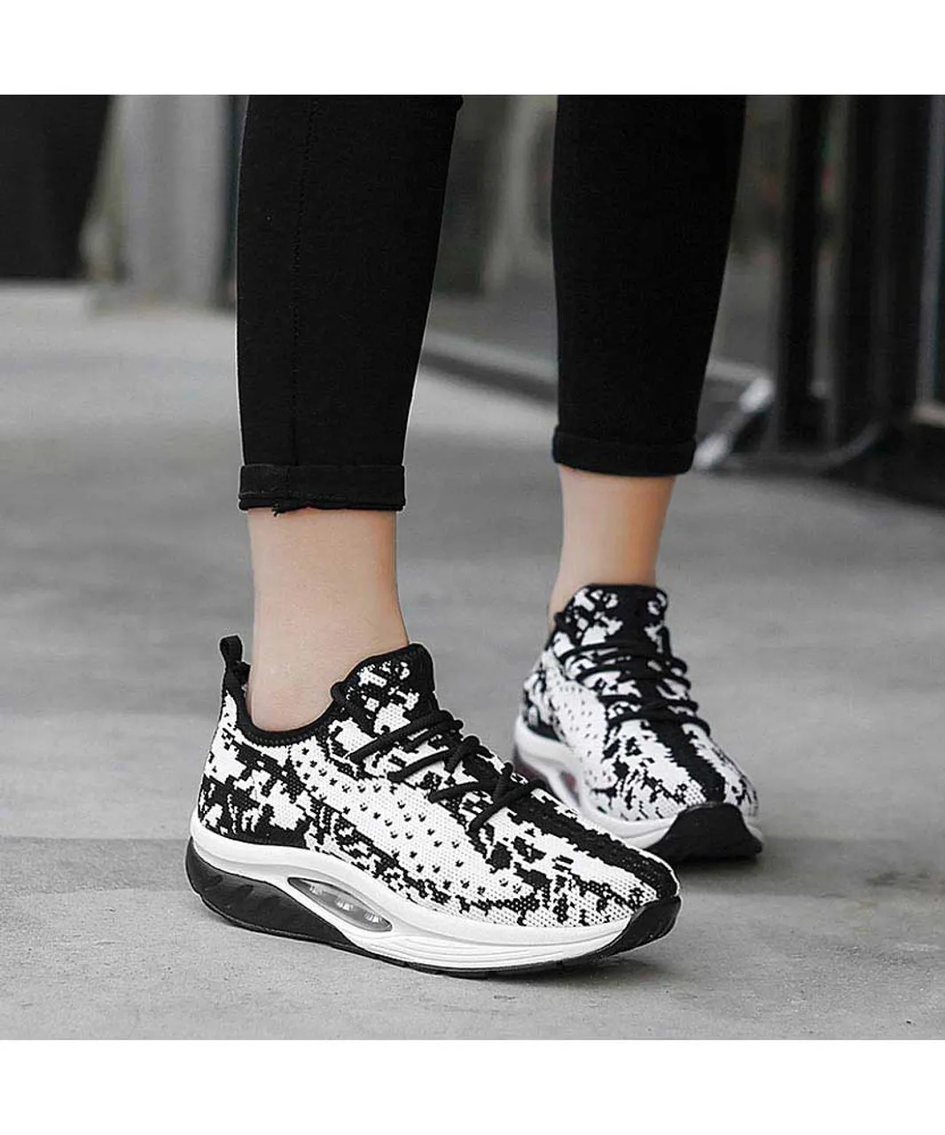 White Black Texture Rocker Bottom Sneaker