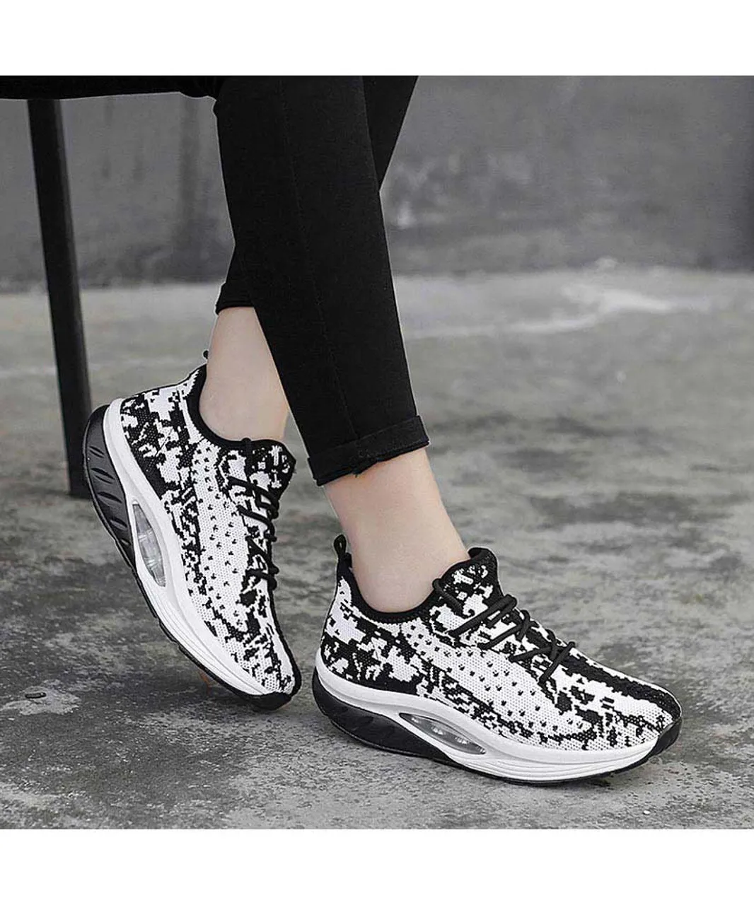 White Black Texture Rocker Bottom Sneaker