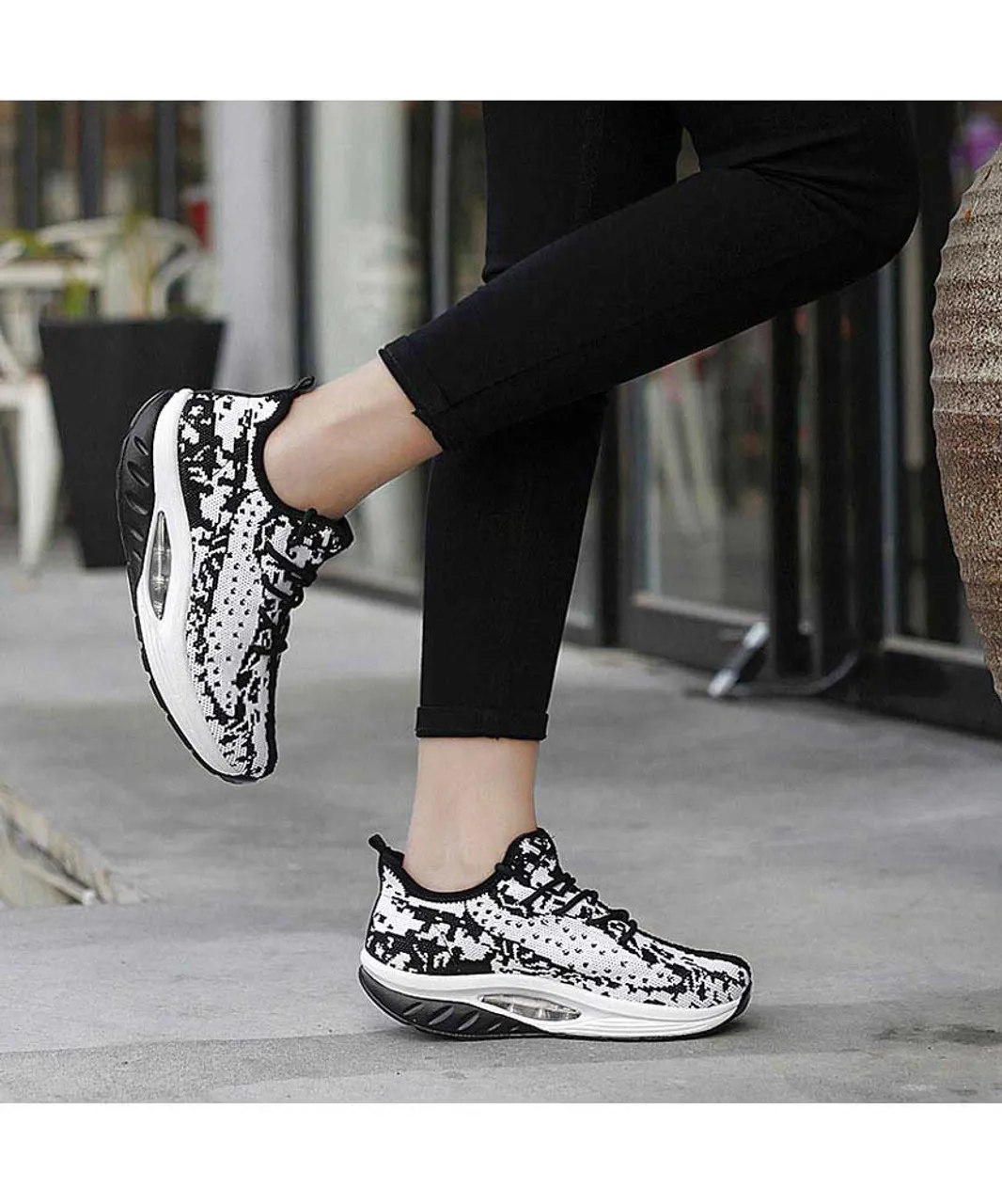 White Black Texture Rocker Bottom Sneaker