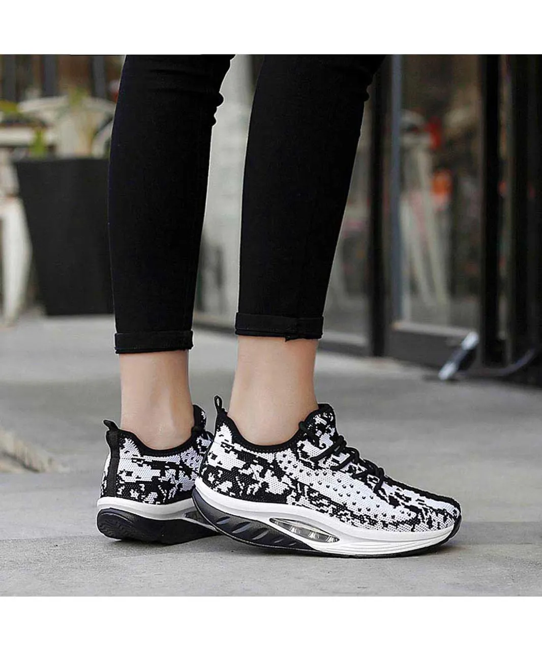 White Black Texture Rocker Bottom Sneaker