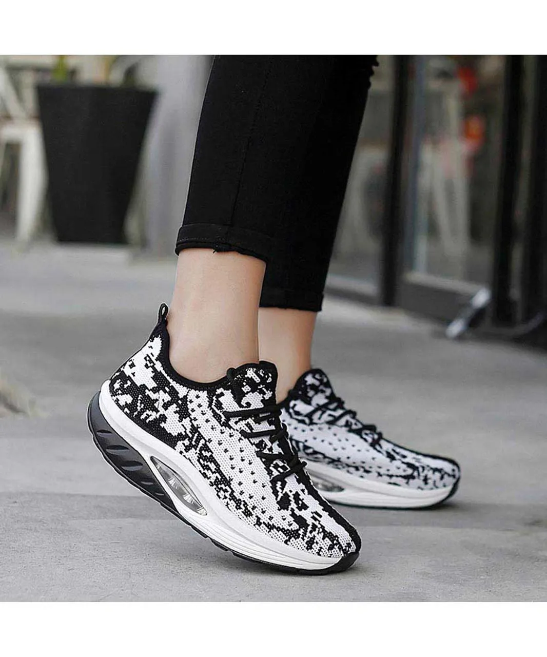 White Black Texture Rocker Bottom Sneaker