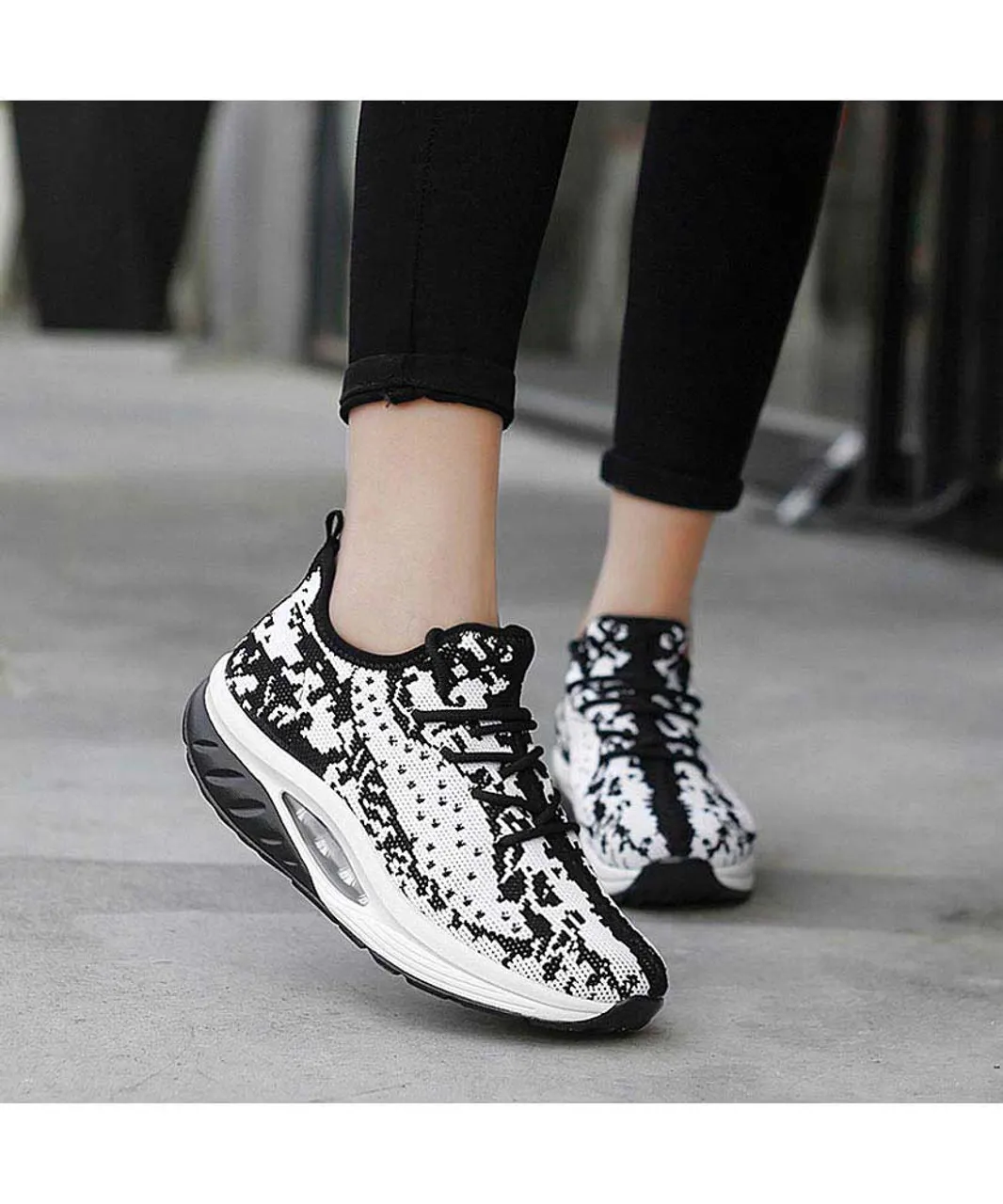 White Black Texture Rocker Bottom Sneaker