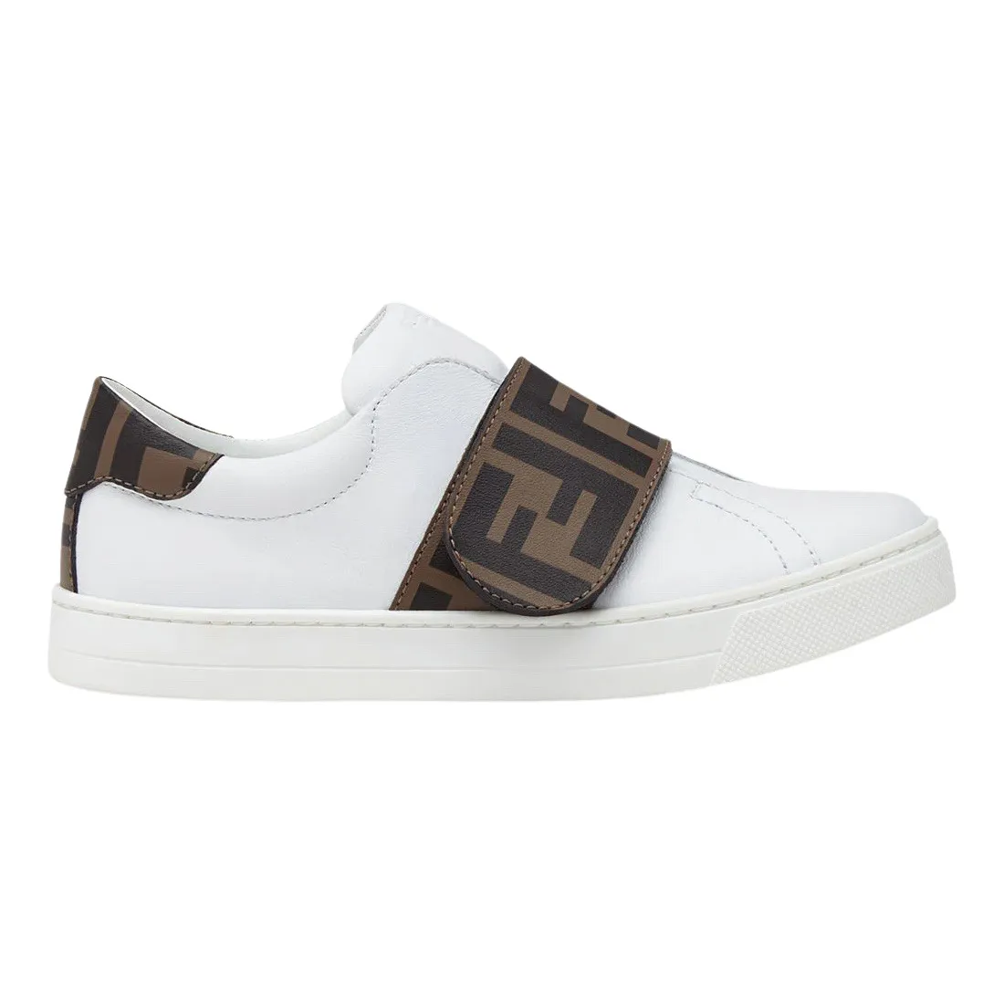 White Brown Black Fendi FF Logo Leather Sneakers