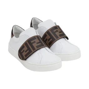 White Brown Black Fendi FF Logo Leather Sneakers