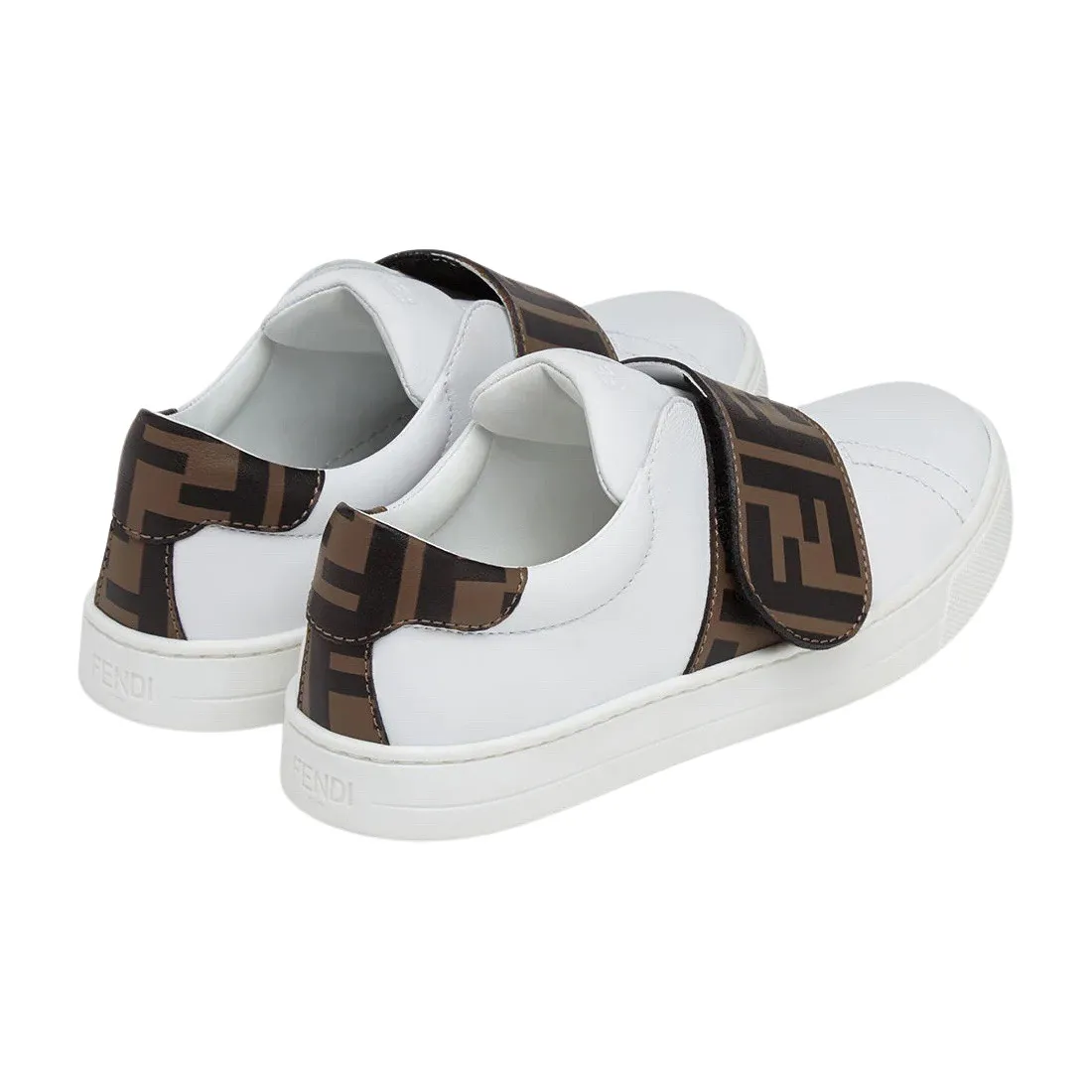 White Brown Black Fendi FF Logo Leather Sneakers