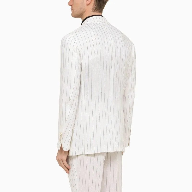 white linen striped blazer