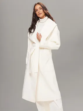 White Winter Coat Women Long Oversized Lapel Belted Outerwear